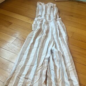 Japna Beige and White Striped Jumpsuit